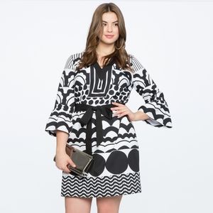 Eloquii Black Printed Flounce Sleeve V Neck Dress